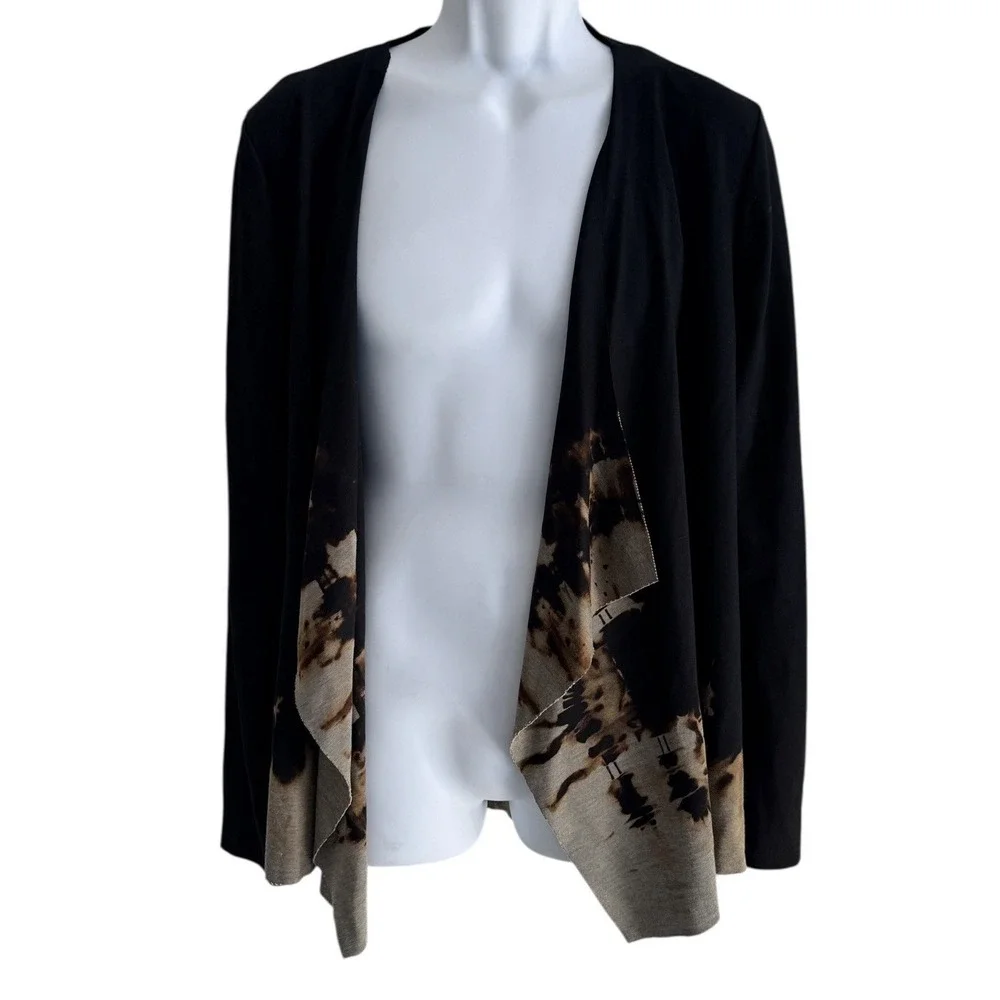 Art of Cloth Women Cardigan Jacket XL Black Abstract Draped Open Front Made USA‎